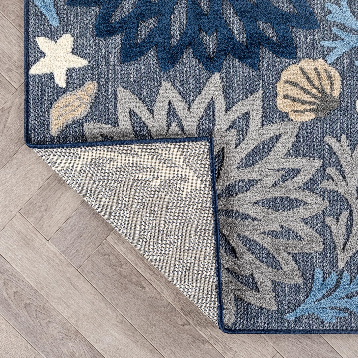 Rugshop Indoor/Outdoor High-Low Textured Area Rug, Coastal Floral, Easy-Clean Patio Rug for Porch Deck Balcony 5' x 7' Navy