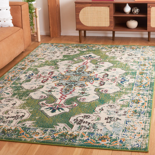 SAFAVIEH Madison Collection Area Rug - 6' x 9', Green & Aqua, Boho Medallion Distressed Design, Non-Shedding & Easy Care, Ideal for High Traffic Areas in Living Room, Bedroom, Dining (MAD452Y-6)