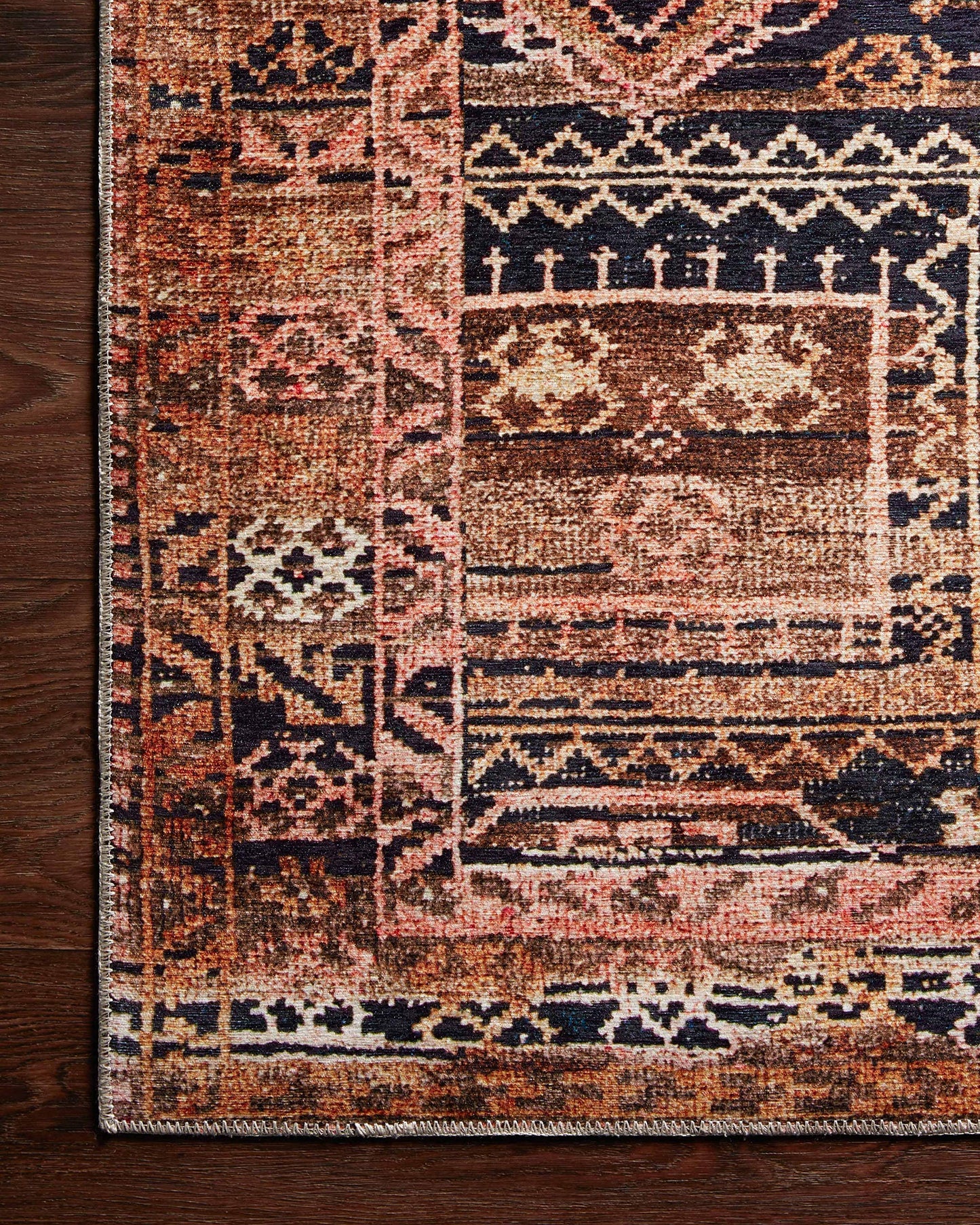Loloi Layla Collection LAY-14 Mocha/Blush 7'-6" x 9'-6" .13" Thick Area Rug, Soft, Durable, Vintage Inspired, Distressed, Low Pile, Non-Shedding, Easy Clean, Printed, Living Room Rug