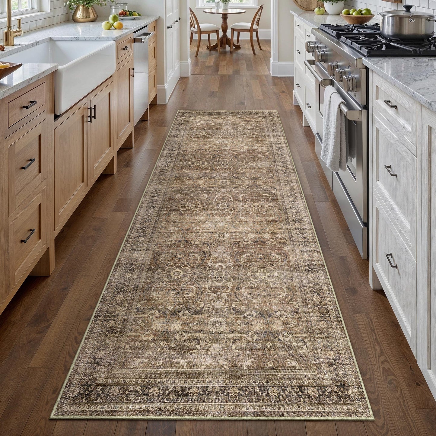HUGEAR 2x8 Runner Rug Hallway Vintage Brown Machine Washable Retro Floral Low Pile Carpet Vacuumable Distressed Long Throw Rug Bedroom Office Bathroom Kitchen Laundry Non Slip Soft Lightweight
