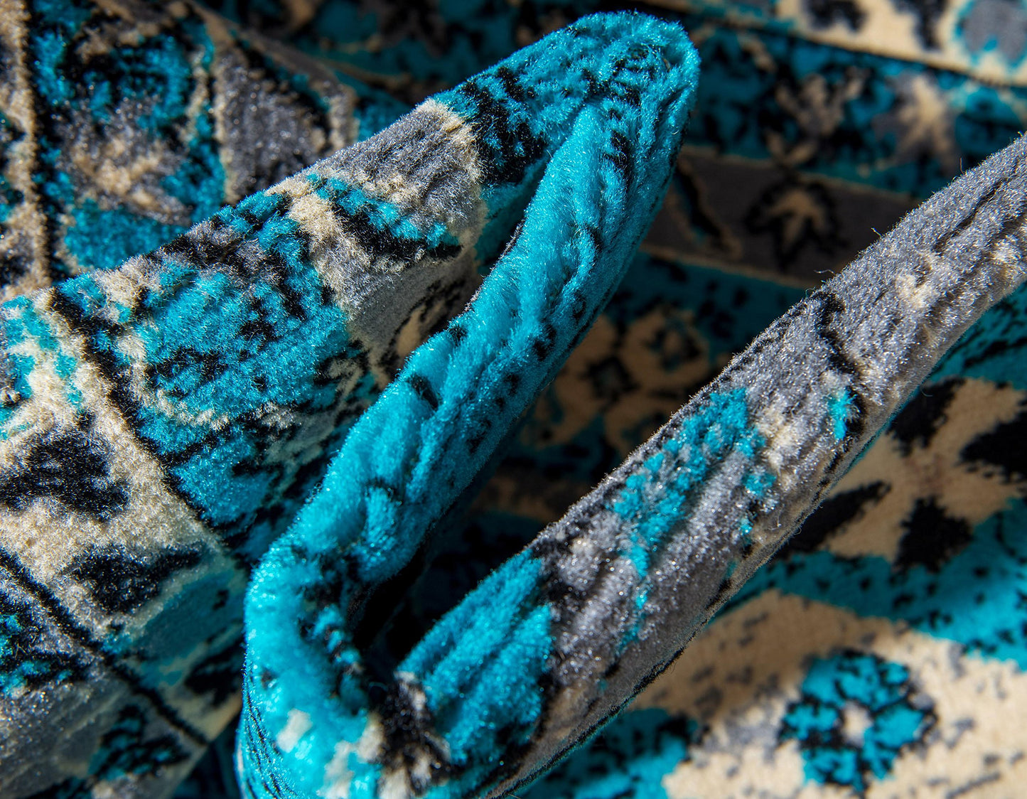 Unique Loom Taftan Collection Border Geometric Tribal Inspired Design Area Rug (5' 0 x 8' 0 Rectangular, Turquoise/ Gray)