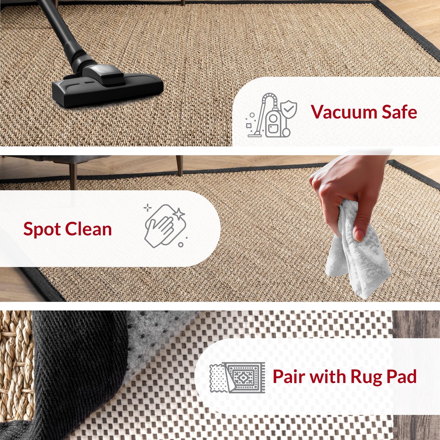 Nuloom Elijah Black/Natural, 2' x 3', Basketweave, Seagrass, Soft and Textured, High Traffic, Stain Resistant, Easy Clean, Durable Area Rug for Bedroom, Living Room, Dining, Den, Foyer, Entryway