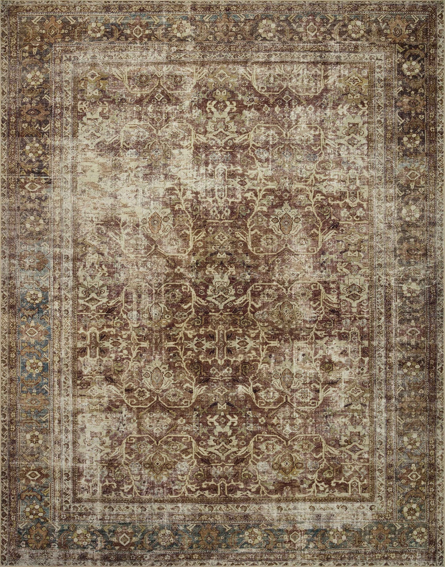Loloi Magnolia Home by Joanna Gaines Sinclair Collection SIN-01 Rust/Lagoon 8'-6" x 11'-6", .25" Pile Height, Machine Washable, Area Rug