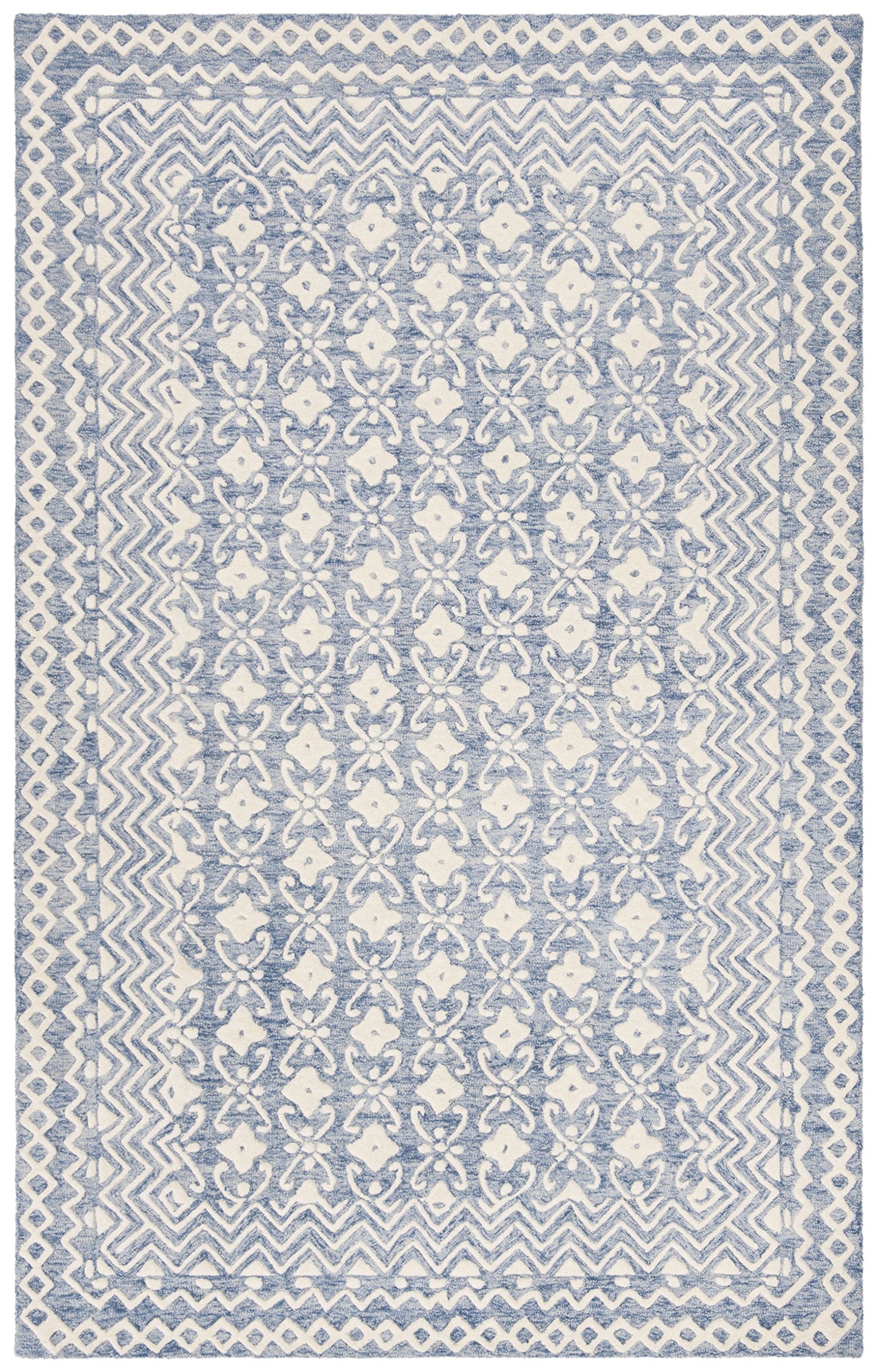 SAFAVIEH Blossom Collection Accent Rug - 2' x 3', Blue & Ivory, Handmade Wool, Ideal for High Traffic Areas in Entryway, Living Room, Bedroom (BLM114M)