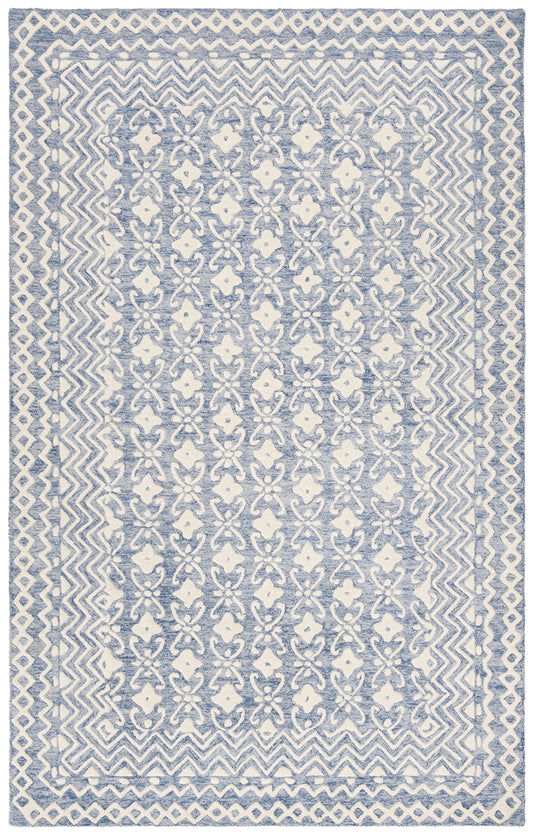 SAFAVIEH Blossom Collection Accent Rug - 2' x 3', Blue & Ivory, Handmade Wool, Ideal for High Traffic Areas in Entryway, Living Room, Bedroom (BLM114M)