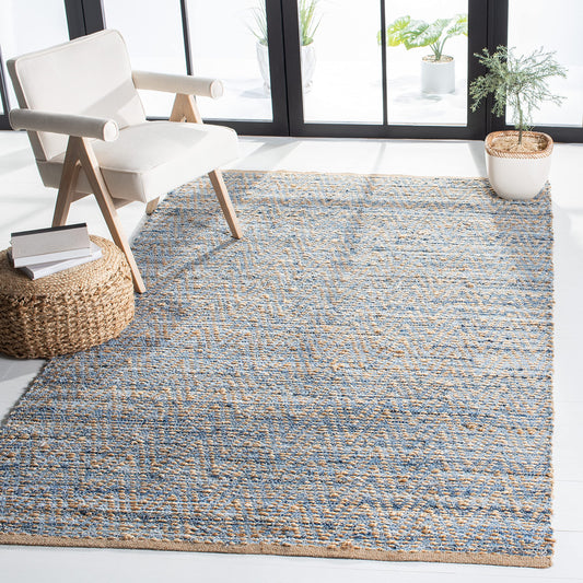 SAFAVIEH Cape Cod Collection Accent Rug - 4' x 6', Natural & Blue, Handmade Flat Weave Coastal Braided Jute, Ideal for High Traffic Areas in Entryway, Living Room, Bedroom (CAP350A)