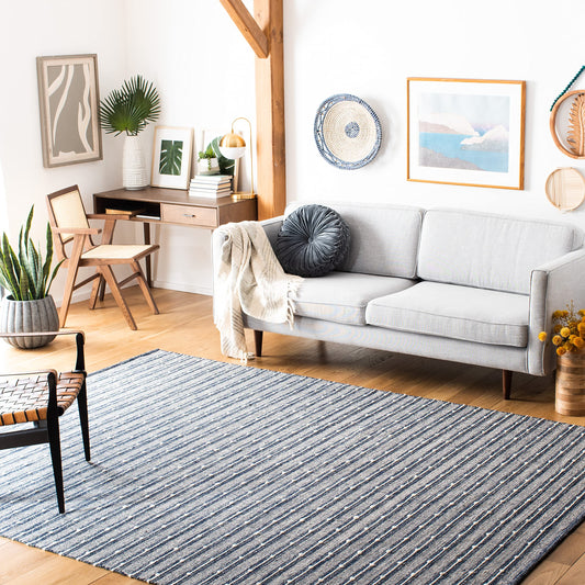 SAFAVIEH Striped Kilim Collection 8' x 10' Navy / Blue STK513N Handmade Flatweave Cotton Area Rug