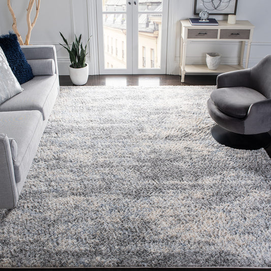 SAFAVIEH Berber Shag Collection Area Rug - 8' Square, Grey Blue & Cream, Non-Shedding & Easy to Clean, Ideal for Living Room, Bedroom, Dining Space (BER219G)