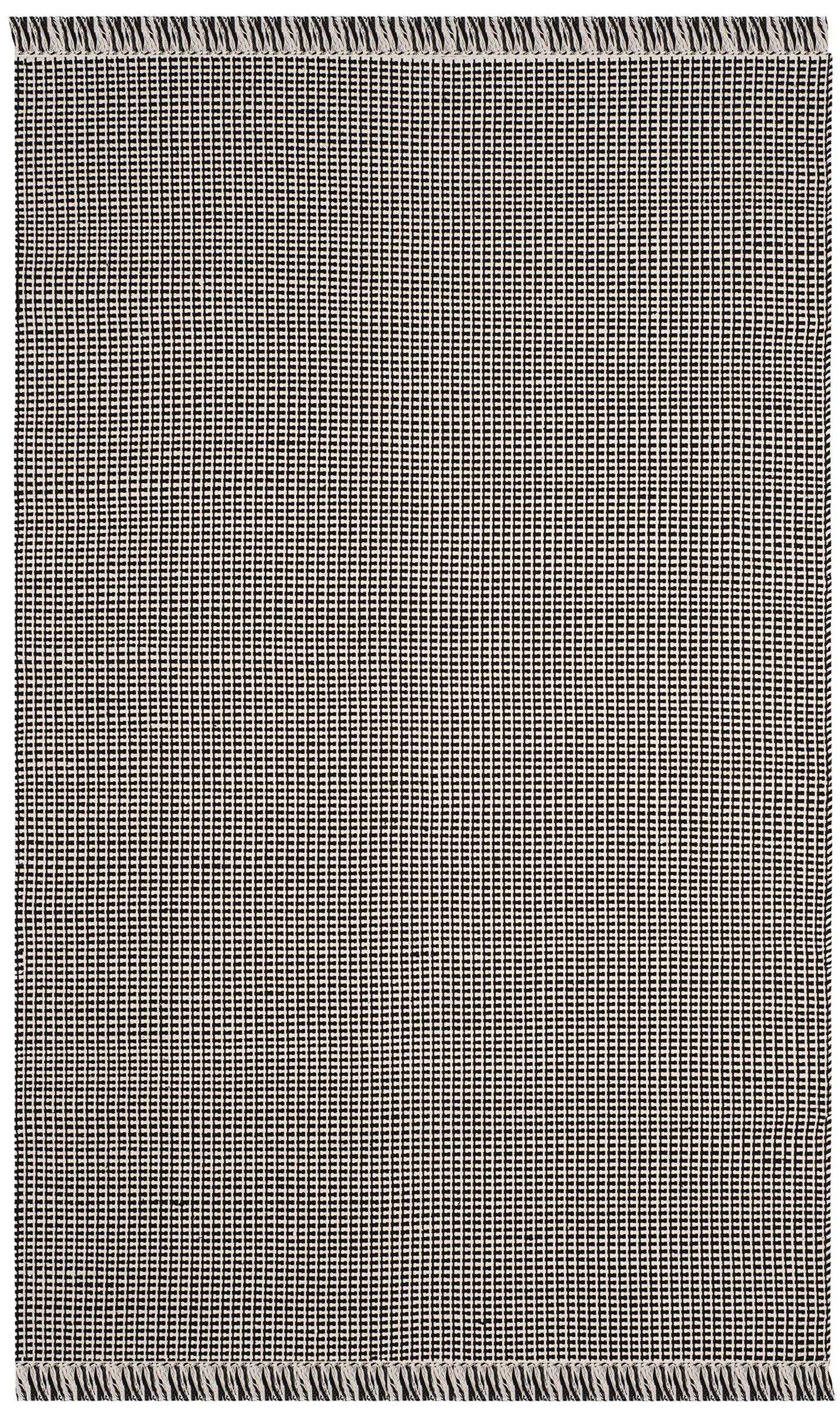 SAFAVIEH Montauk Collection Area Rug - 5' x 8', Ivory & Black, Handmade Flat Weave Boho Farmhouse Cotton Tassel Fringe, Ideal for High Traffic Areas in Living Room, Bedroom (MTK340D)