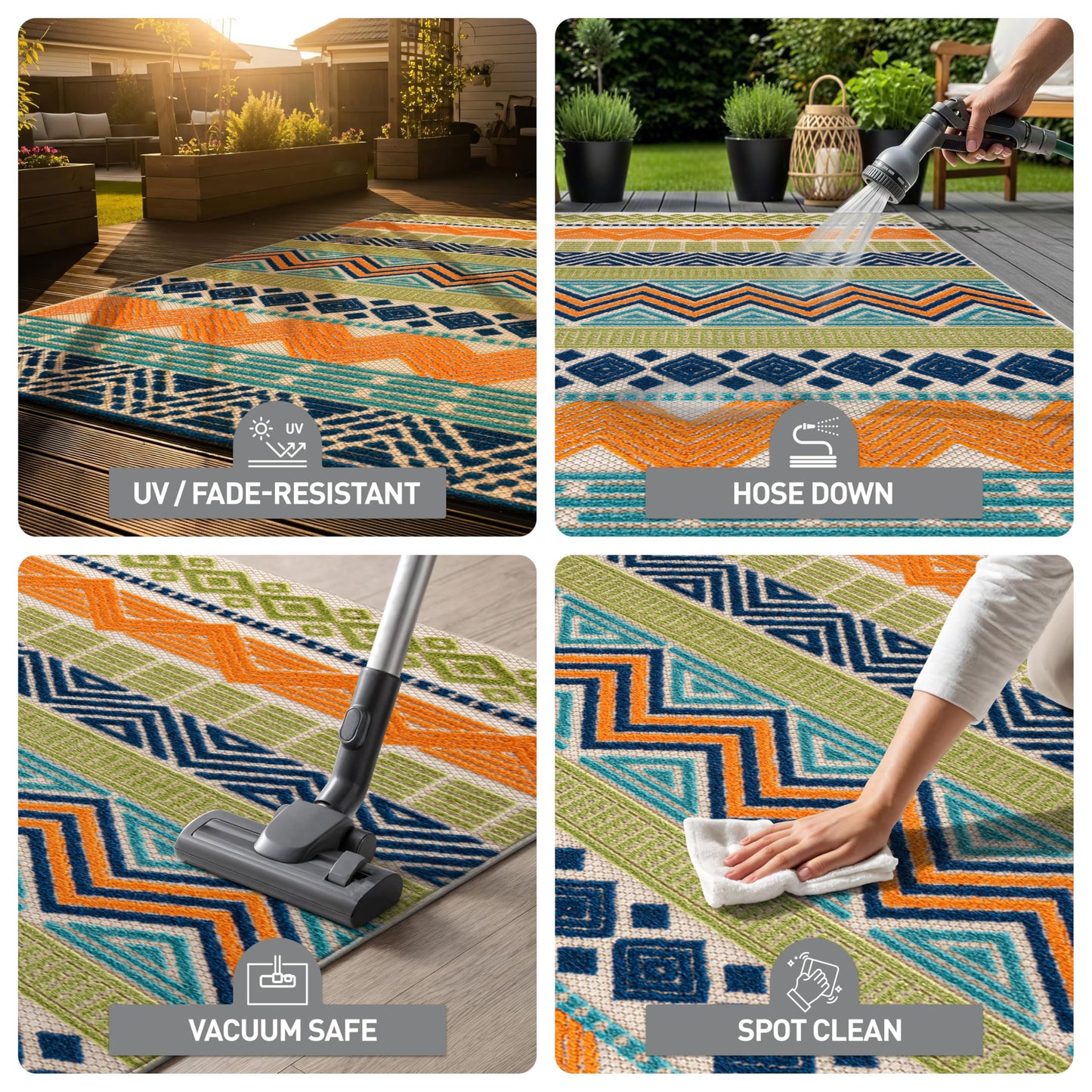 Rugshop Multi Marbella Boho Indoor/Outdoor Oval Area Rug for Patio, Deck, Balcony and Living Room Carpet 5' x 7' Oval