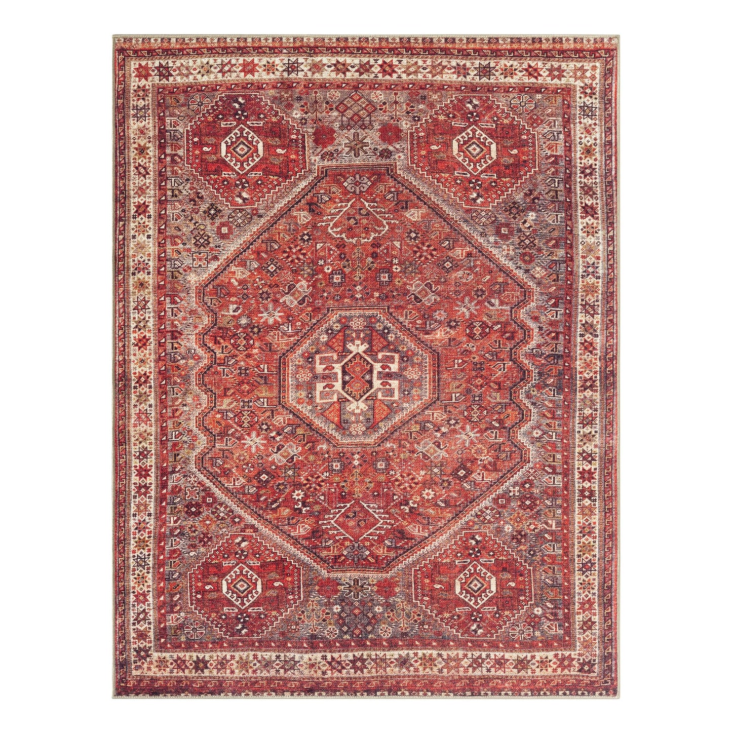 Keen Home Design 5x7 Rug - Machine Washable Area Rug with Non-Slip Backing, Ideal for Living Room, Dining Room, Bedroom - Vintage, Easy Clean, Durable, Low Pile Rug - (5' x 7')