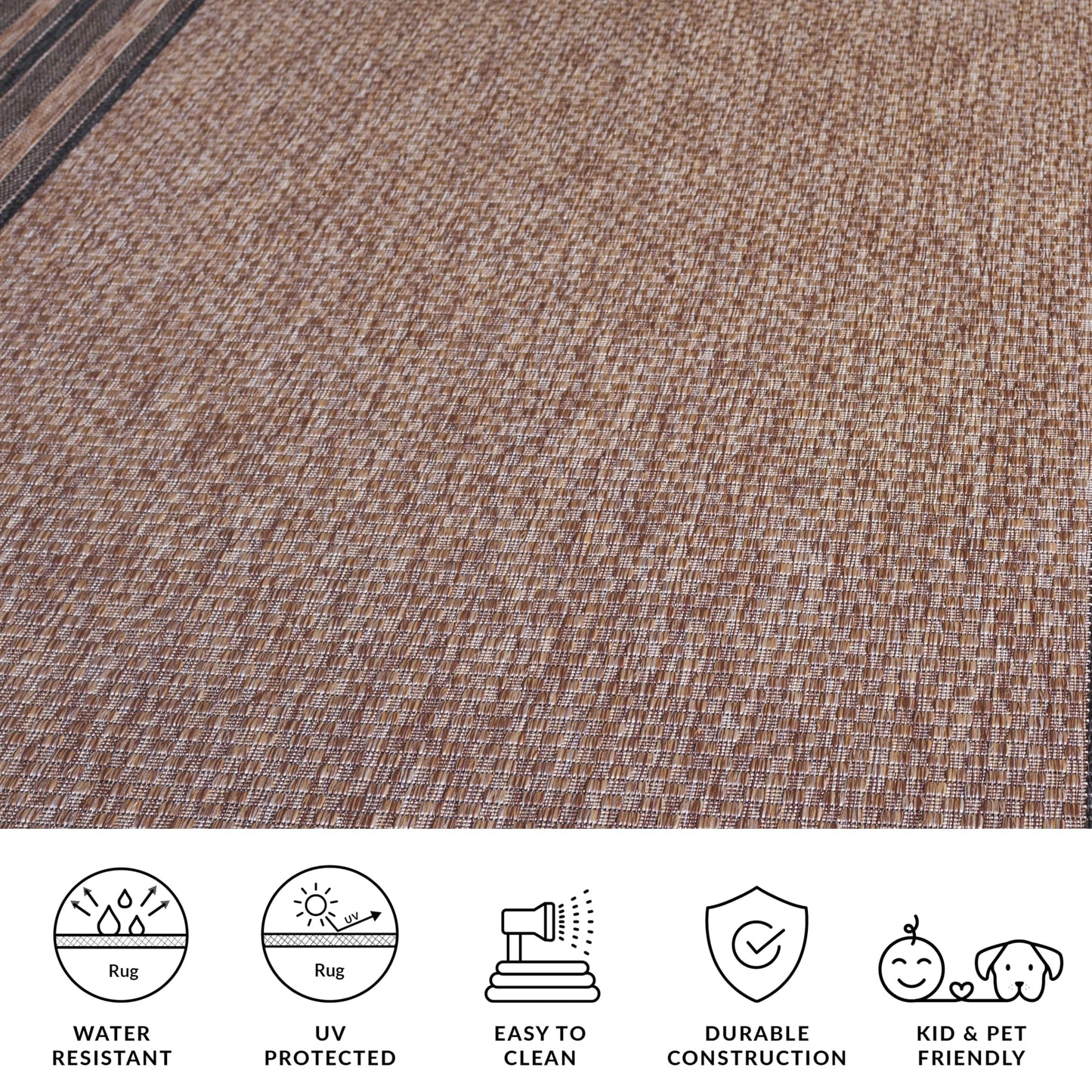 SAFAVIEH Washable Rug Outdoor Courtyard Collection - 9' Square, Natural & Black, Non-Shedding & Easy Cleaning, Ideal for Patio, Backyard, Mudroom (CY8475-37312)