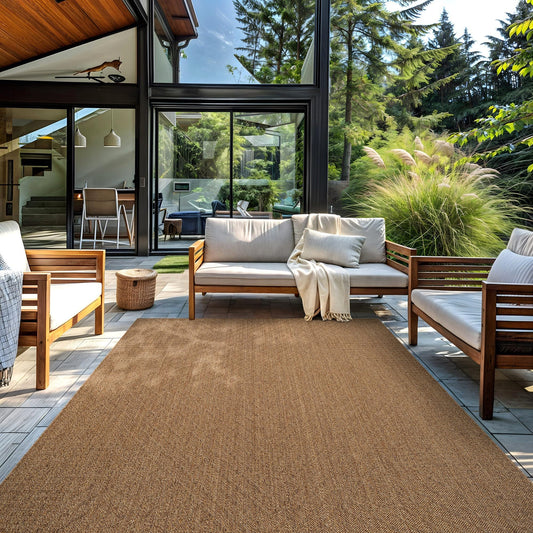Rugshop Diamond Grid Indoor Outdoor Flat Woven Area Rug,Natural Jute-Style,Easy-Care Patio Rug for Backyard Porch Deck Balcony, 7'10" x 10' Natural/Jute