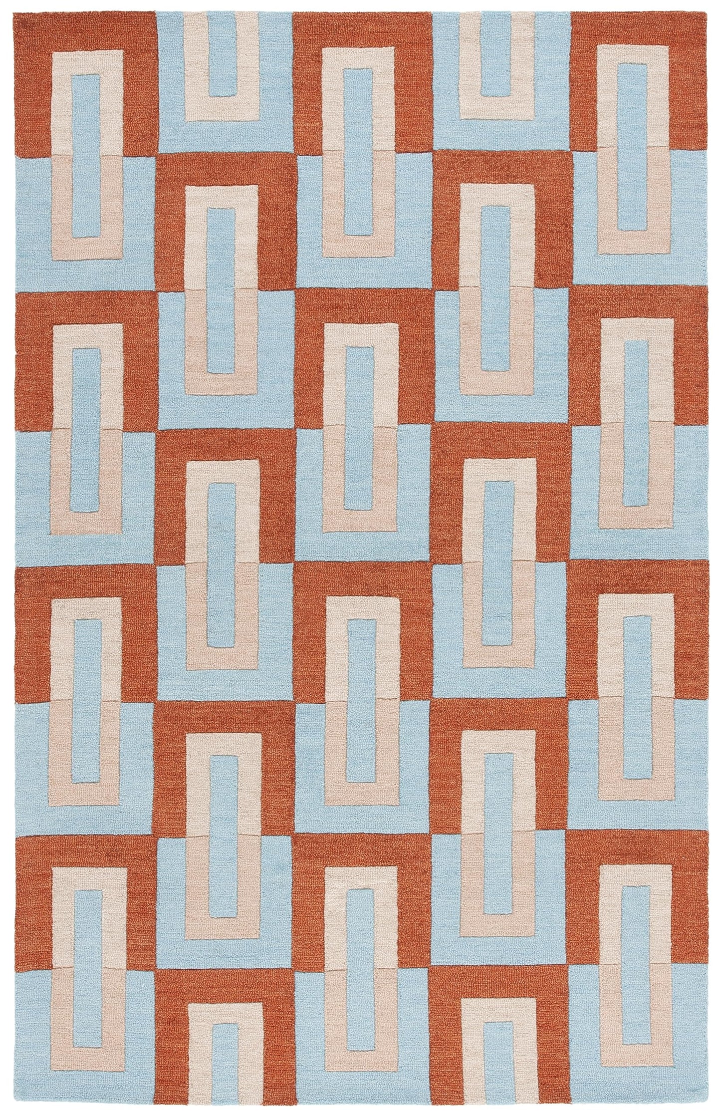 SAFAVIEH Genre Collection Area Rug - 6' x 9', Light Blue & Rust, Handmade Wool, Ideal for Living Room, Bedroom, Dining (GRE102M-6)