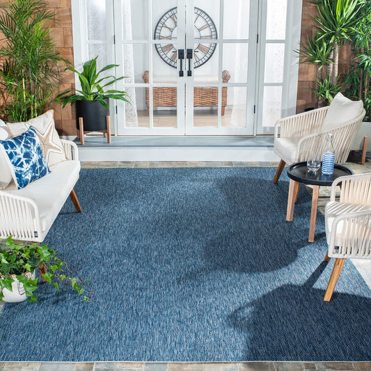 SAFAVIEH Washable Rug Outdoor Courtyard Collection - 7'10" Square, Navy, Non-Shedding & Easy Cleaning, Ideal for Patio, Backyard, Mudroom (CY8520-36822)