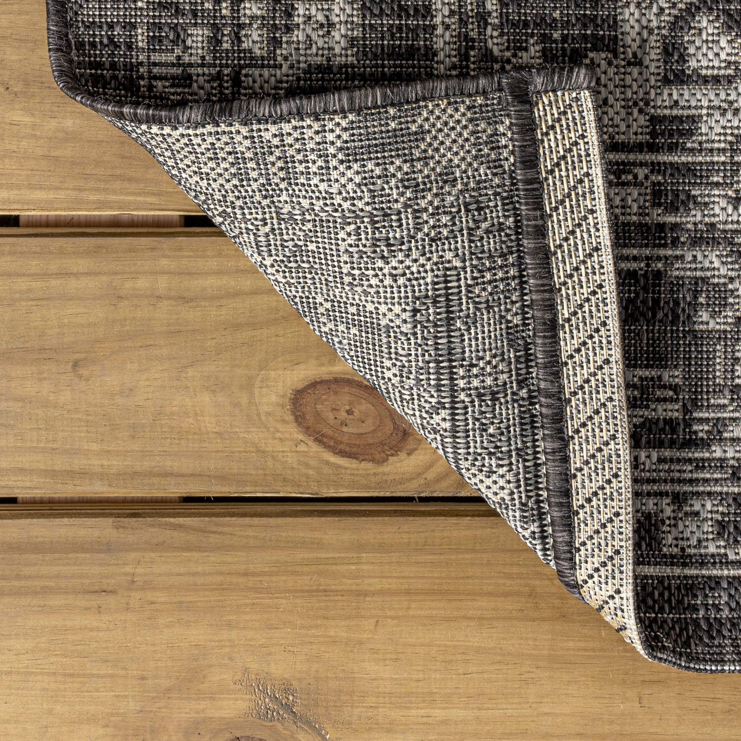 JONATHAN Y Boho Medallion Indoor Outdoor Square Area Rug 3X3 Black/Gray, Malta Textured Weave for Backyard, Patio, Porch, Easy-Cleaning, High Traffic, Pet-Friendly, Non-Shedding (SMB104C-3SQ)