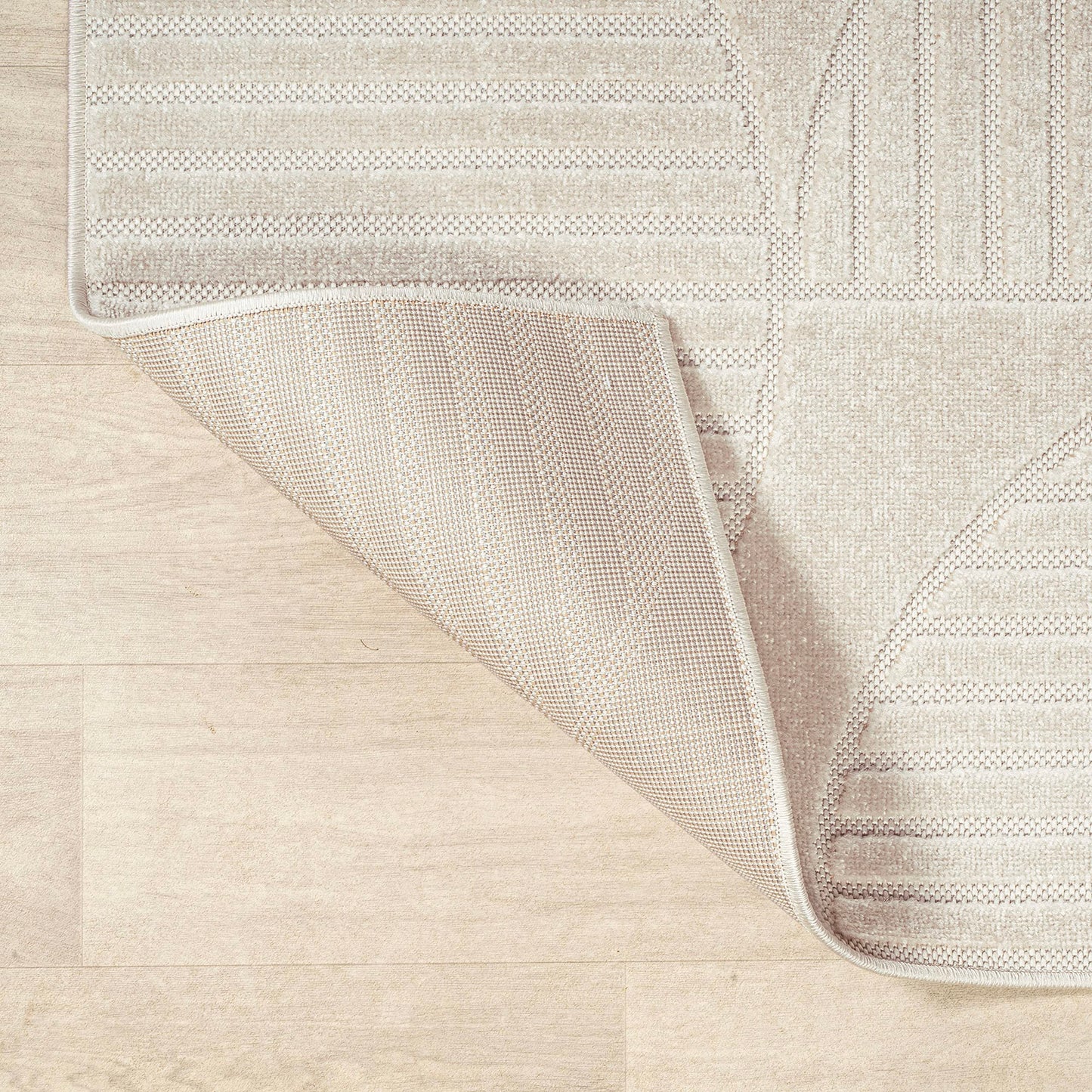 JONATHAN Y Nordby High-Low Arch Striped Ivory/Cream 5x5 Square Indoor/Outdoor Area Rug, Pet Friendly, Non-Shedding, Stain Resistant, Easy-Cleaning for Backyard, Patio (SCN104B-5SQ)