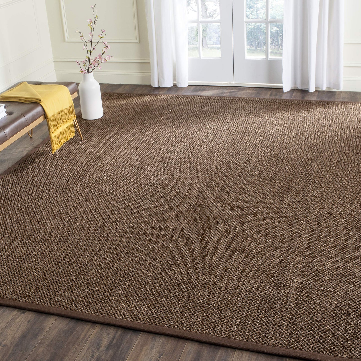 SAFAVIEH Area Rug 6x9 - Natural Fiber Collection - Brown, Sisal, Woven Design with Border (NF443D)