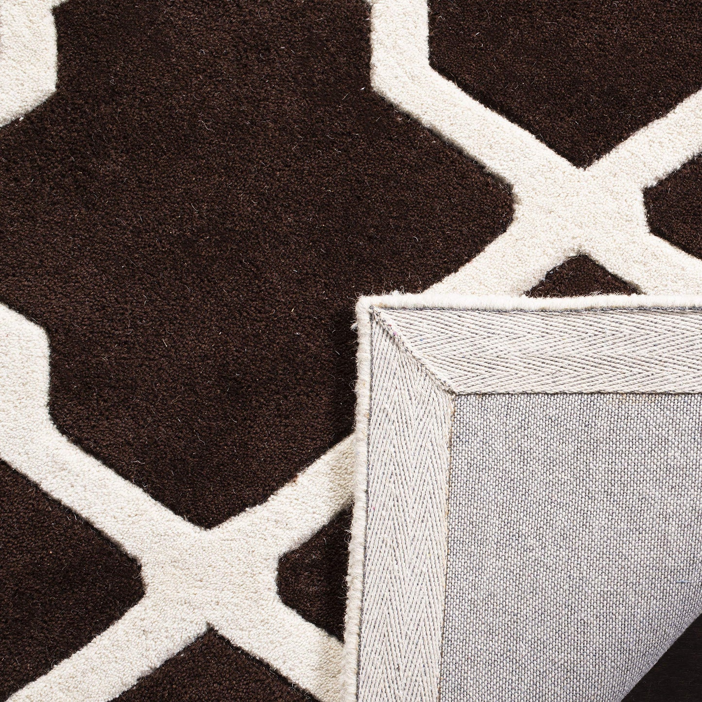 SAFAVIEH Chatham Collection 3' x 5' Dark Brown / Ivory CHT735R Handmade Trellis Premium Wool Area Rug