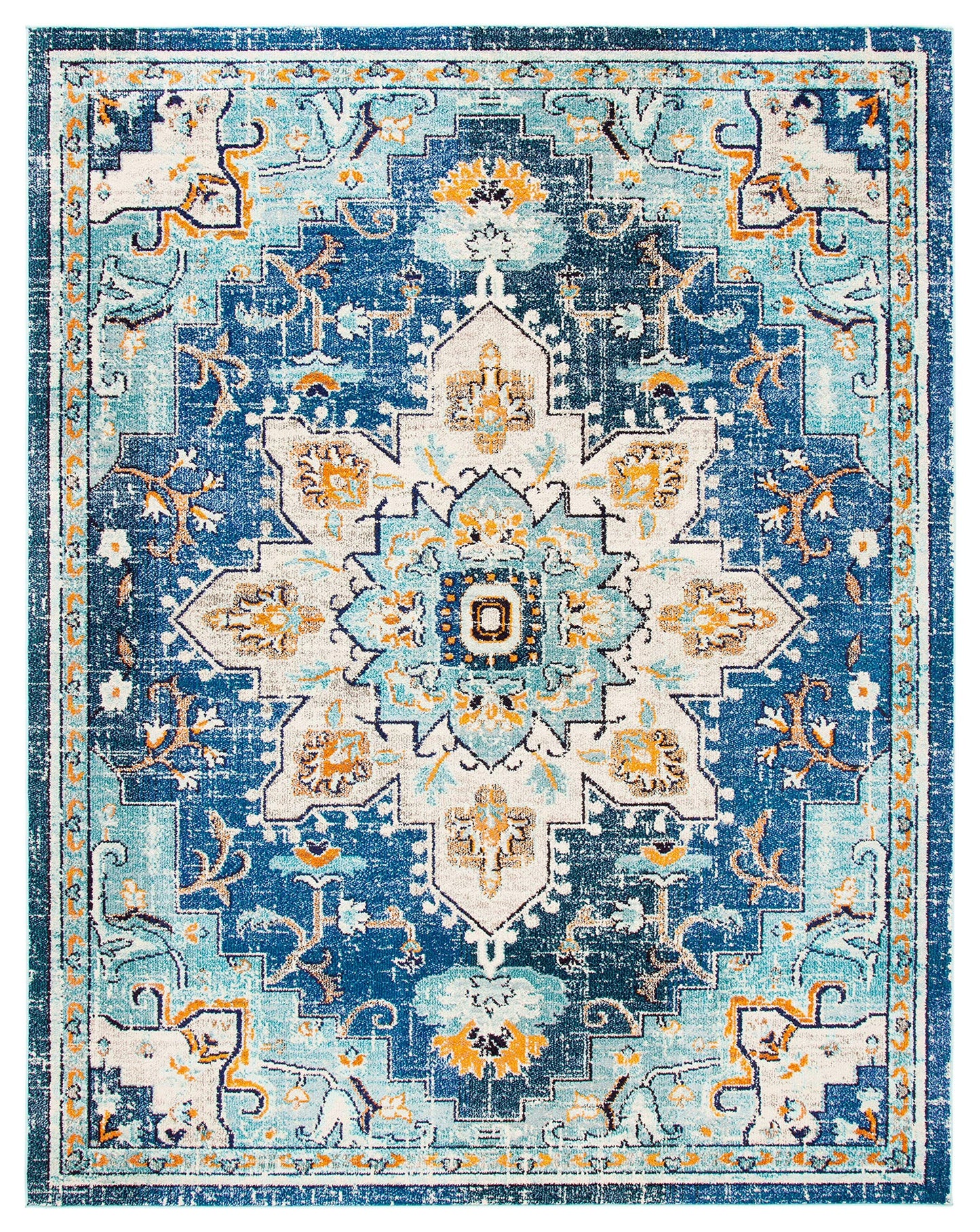 SAFAVIEH Area Rug 9x12 - Madison Collection - Large - Blue & Light Blue, Boho Chic Distressed Medallion Design, Non-Shedding & Easy to Clean, Ideal for Living Room, Bedroom, Dining Space (MAD473M)
