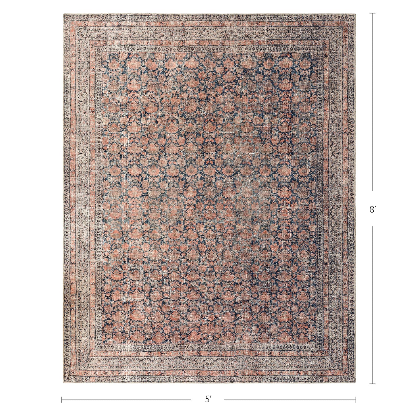 KNOTTING MATTERS Rustica 5’ x 8’ Area Rug – Clay Rose & Blue-Cast Graphite Heritage Flatweave, Low-Pile – Easy Clean Area Rug – Perfect for Living Room, Dining Room, Bedroom – Pet & Kid Friendly