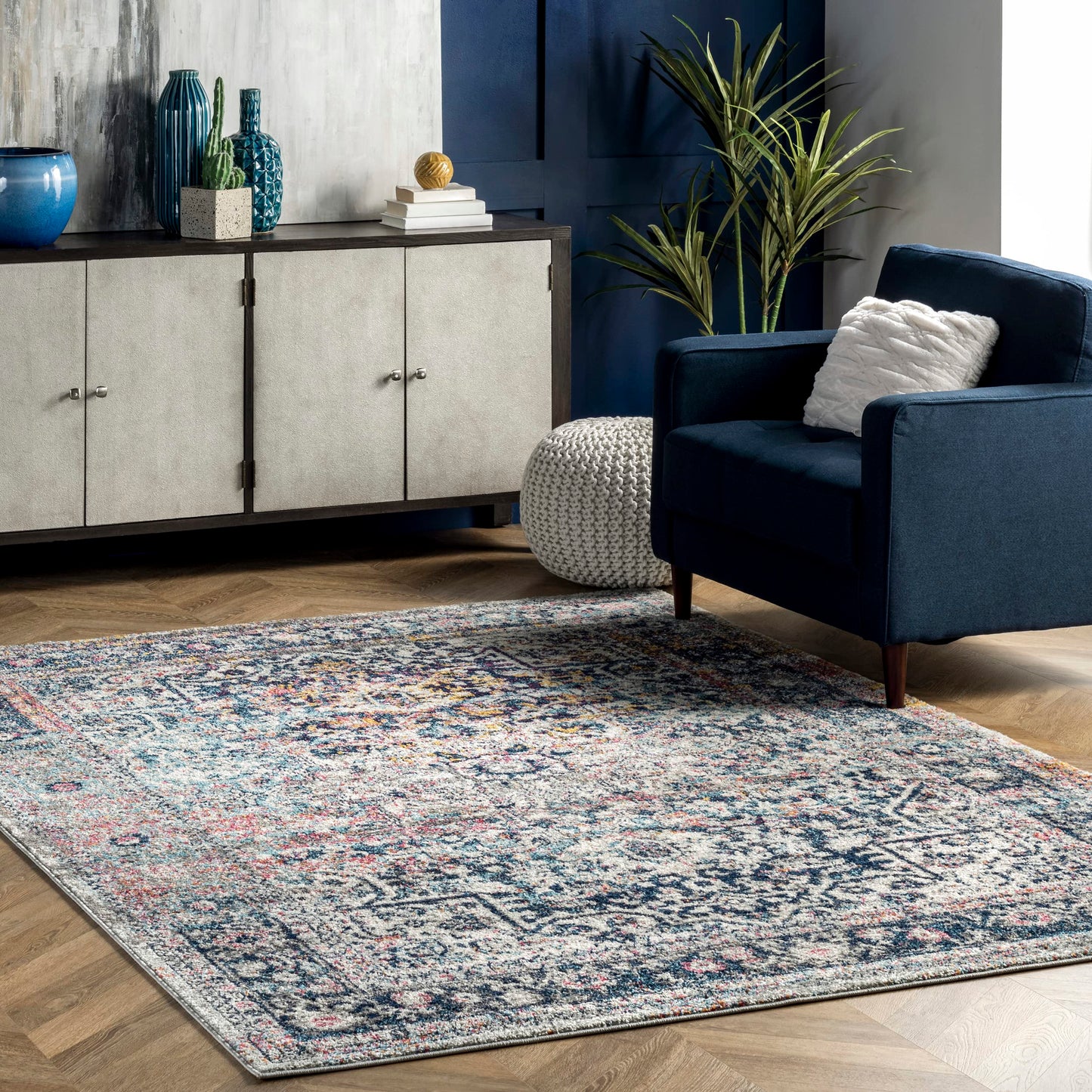 nuLOOM Lilah Vintage Medallion Area Rug, 8' x 10', Blue, Rectangular