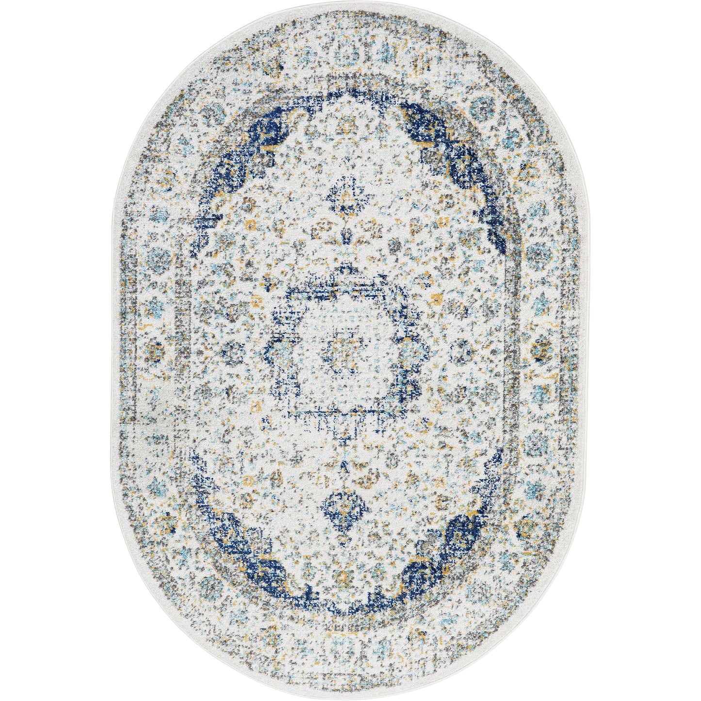Nuloom Verona Blue/Off-White, 5' x 8' Oval, Vintage Medallion, Soft and Cozy, High Traffic, Stain Resistant, Easy Clean, Durable Area Rug for Bedroom, Living Room, Dining Space, Den, Foyer, Entryway