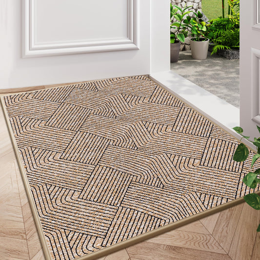 Naoloture Indoor Door Mat 17"x30", Low-Profile Thin Welcome Front Door Mat Indoor Entrance, Non Slip Rubber Backing Inside Doormat Washable Entryway Dirt Resistant & Absorbent Entry Mat, Light-Brown
