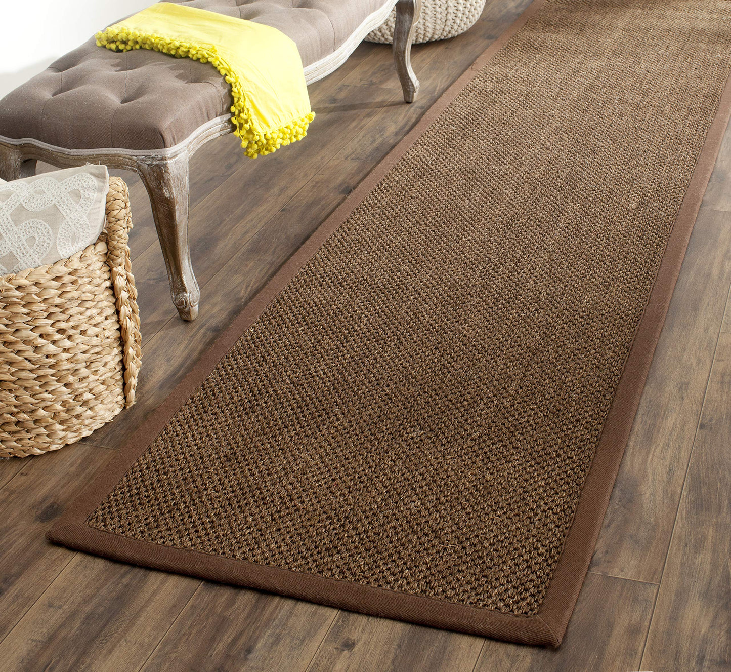 SAFAVIEH Natural Fiber Collection Runner Rug - 2'6" x 6', Brown, Sisal, Woven Design with Border (NF443D)