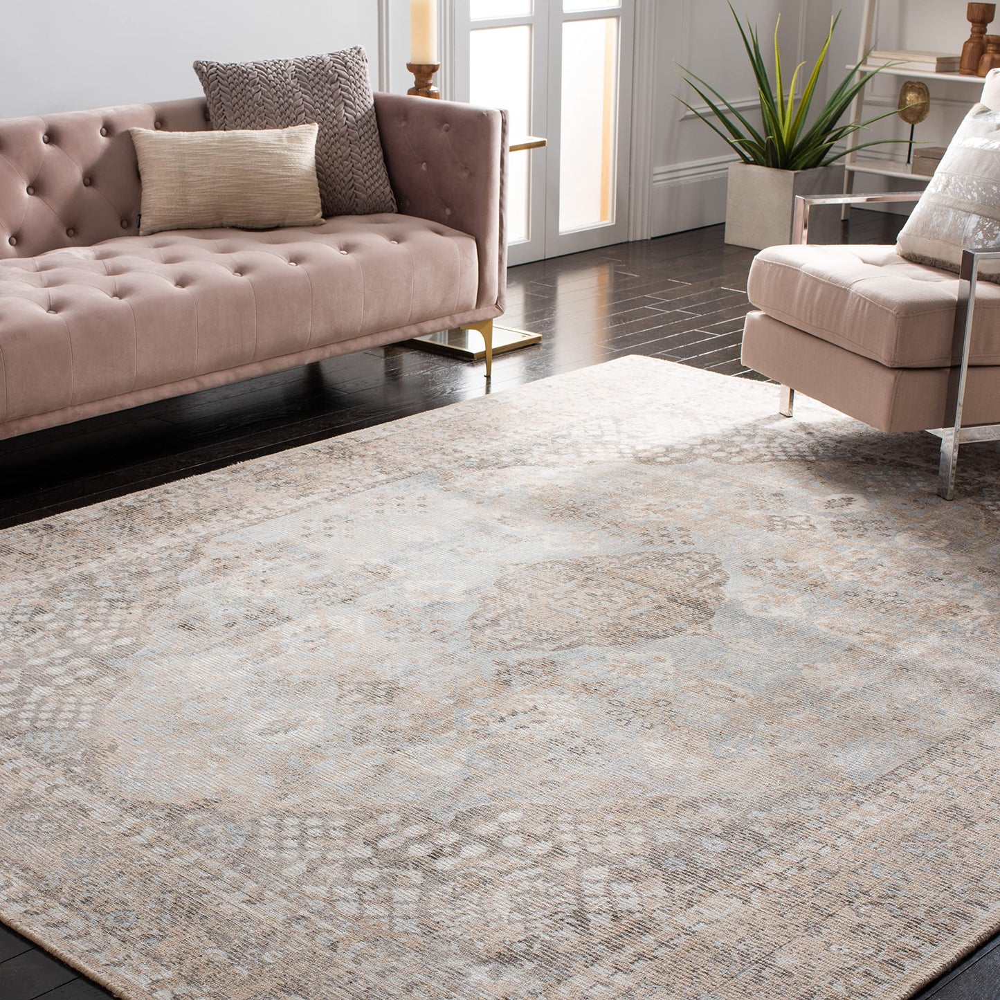 SAFAVIEH Area Rug 8x10 - Restoration Vintage Collection - Large - Beige & Sand, Handmade Wool & Viscose, Ideal for Living Room, Bedroom, Office, Dining Space (RVT703B)
