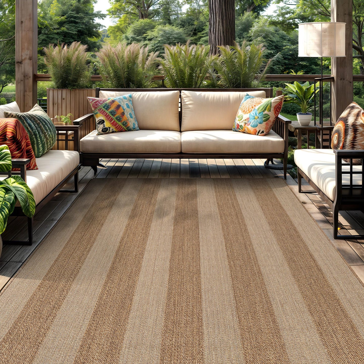 Rugshop Striped Indoor Outdoor Flat Woven Area Rug,Natural Jute-Style,Easy-Care Patio Rug for Backyard Porch Deck Balcony, 6'6" x 9' Sand/Natural