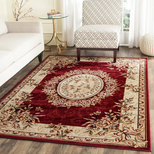 SAFAVIEH Lyndhurst Collection Accent Rug - 4' x 6', Red & Ivory, European Medallion Design, Non-Shedding & Easy Care, Ideal for High Traffic Areas in Entryway, Living Room, Bedroom (LNH328C)