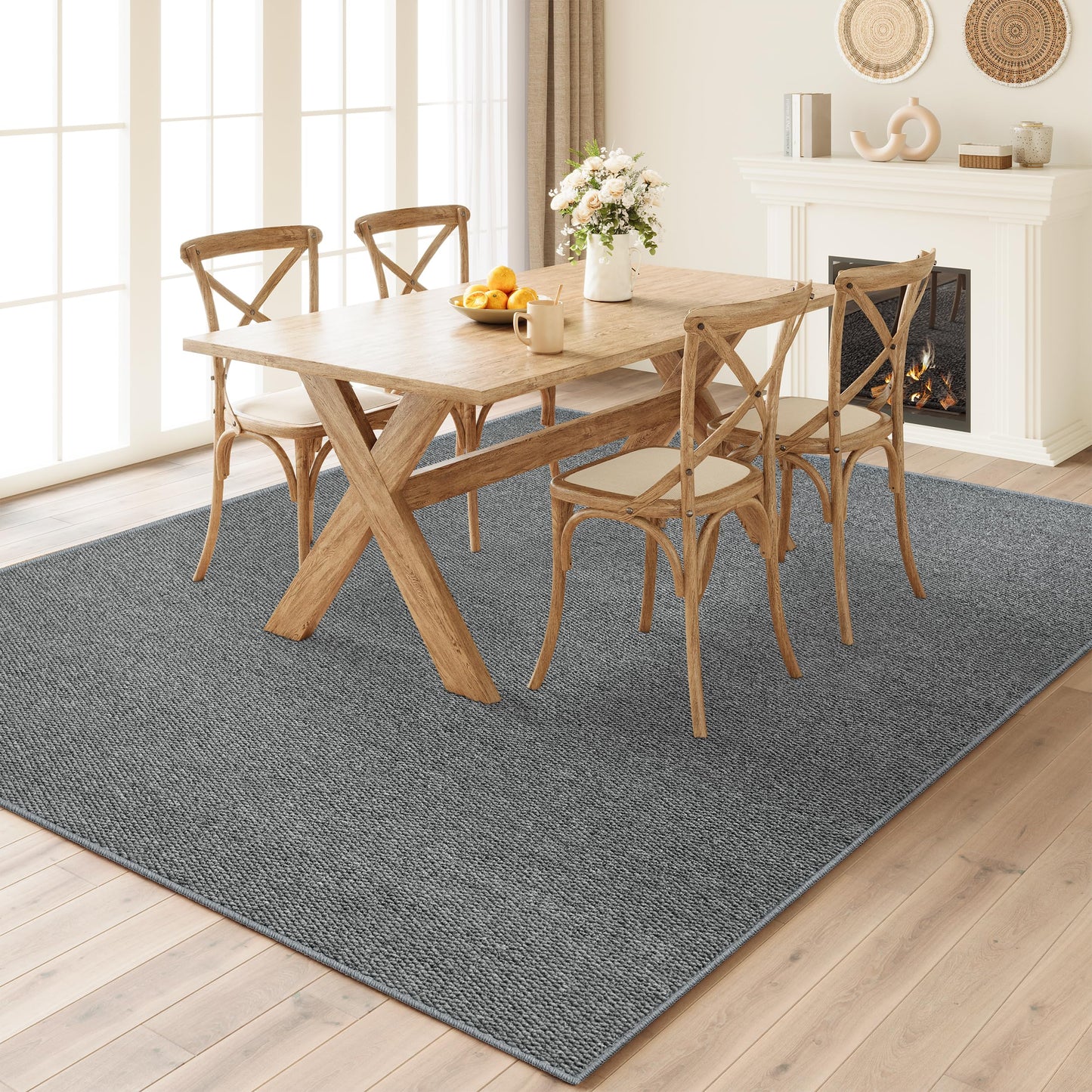 COSOSA Washable Faux Sisal Rug, 10x14 Firm Textured Woven Mat, Indoor-Outdoor Non-Slip Easy-Clean Area Rug, Solid Modern Carpet for Living Room, Bedroom, Kitchen, Entryway, Grey