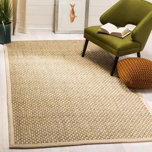 SAFAVIEH Area Rug 4x6 - Natural Fiber Collection - Natural & Beige, Seagrass, Basketweave Pattern with Border, Ideal for Living Room, Bedroom, Dining Space (NF118A)