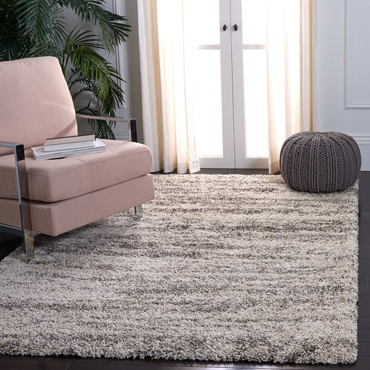 SAFAVIEH Hudson Shag Collection Area Rug - 5'3" x 7'6", Ivory & Grey, Modern Design, Non-Shedding & Easy Care, 2-inch Thick Ideal for High Traffic Areas in Living Room, Bedroom (SGH206A)