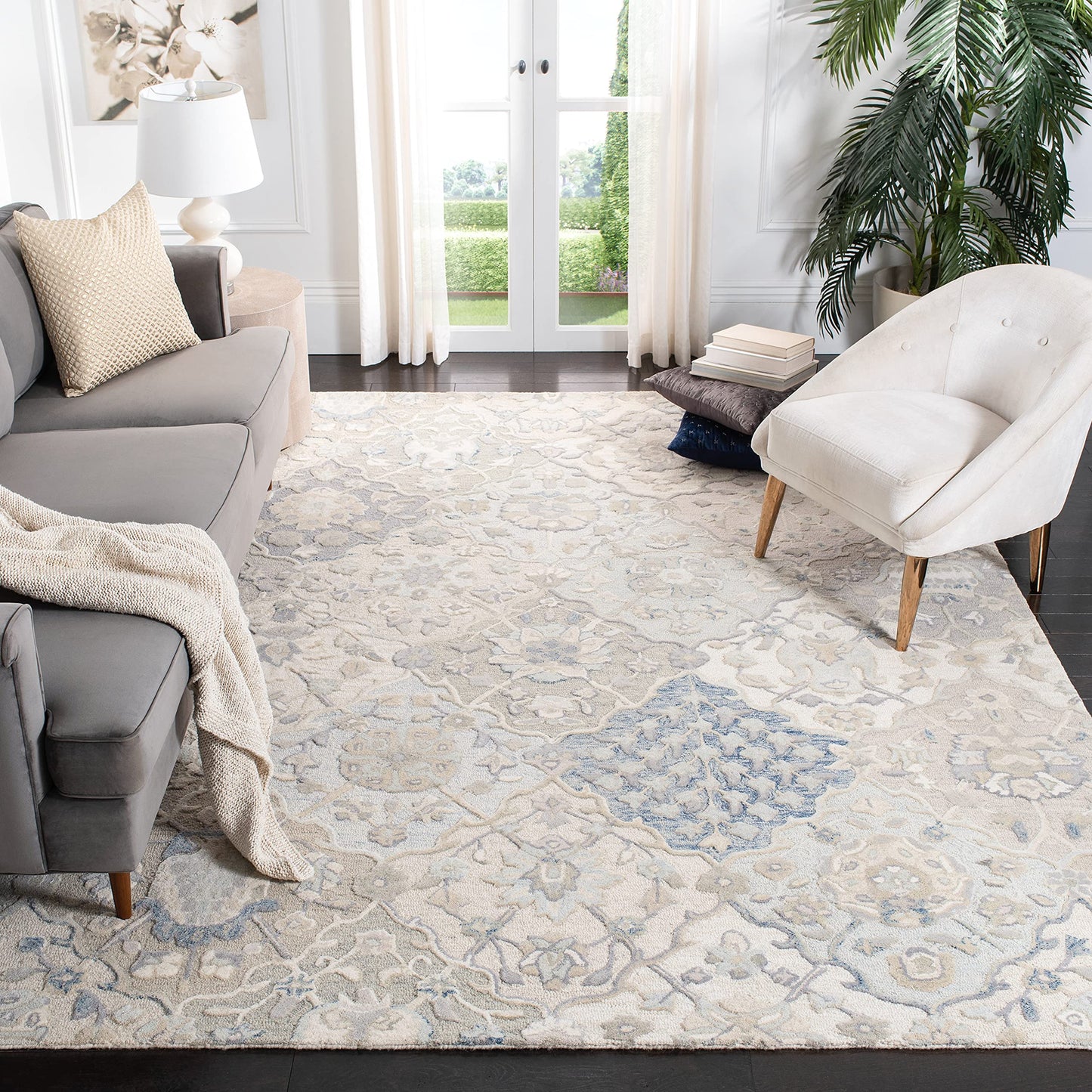 SAFAVIEH Area Rug 8x10 - Glamour Collection - Large - Grey & Blue, Handmade Wool, Ideal for Living Room, Bedroom, Office, Dining Space (GLM622F)