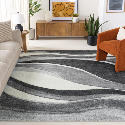 SAFAVIEH Area Rug 8x10 - Hollywood Collection - Large - Grey & Ivory, Mid-Century Modern Design, Non-Shedding & Easy Cleaning, Ideal for Living Room, Bedroom, Office, Dining Space (HLW766G)