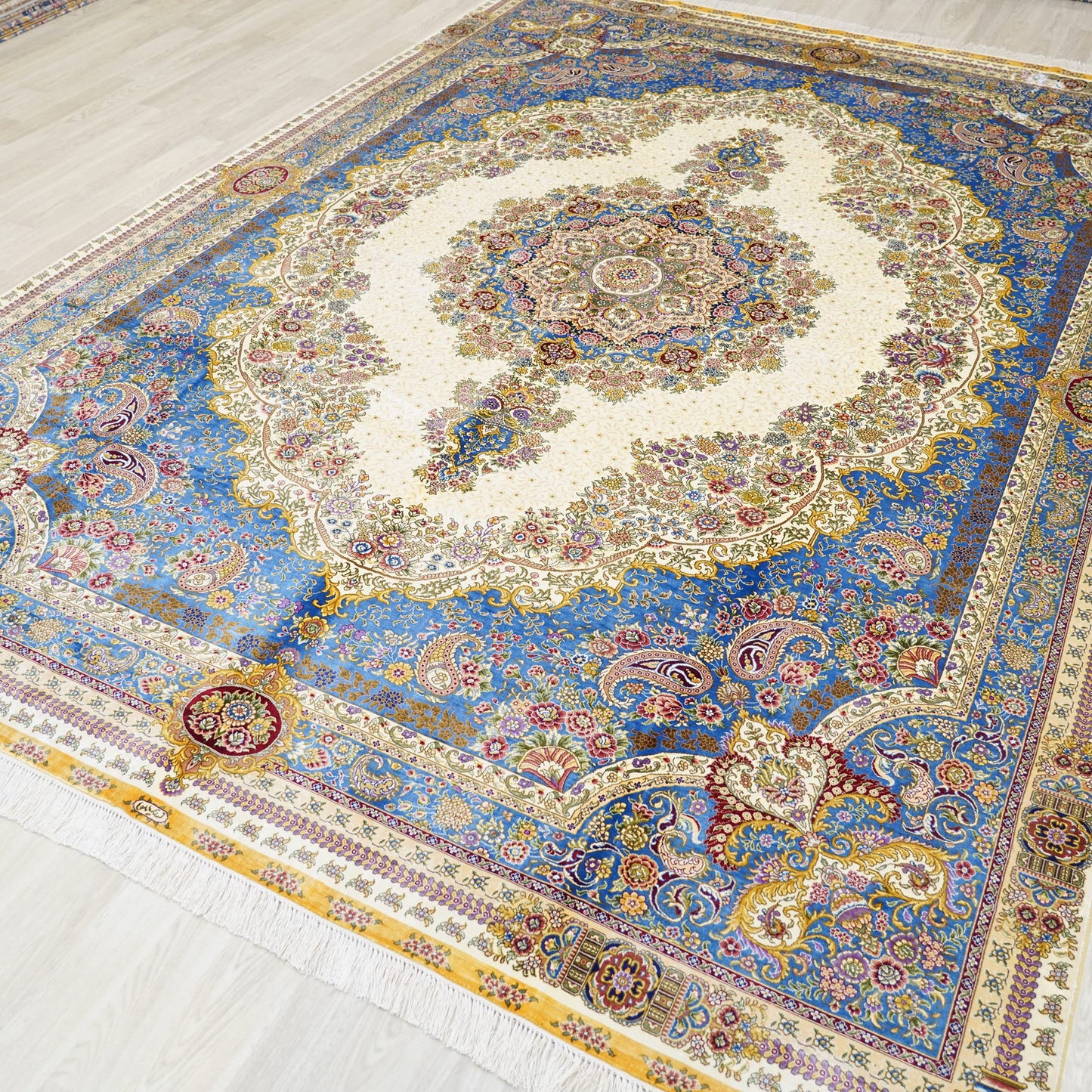 Yuchen Rug Silk Rug 8x10 Blue Handmade Traditional Medallion Vintage Large Silk Rug for Living Room
