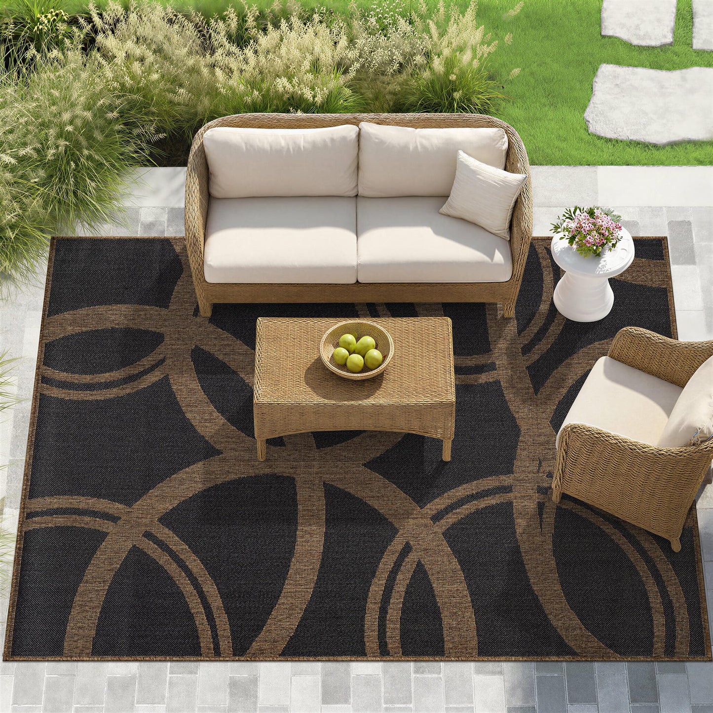 Rugshop Abstract Indoor Outdoor Flat Woven Area Rug,Natural Jute-Style,Easy-Care Patio Rug for Backyard Porch Deck Balcony, 7'10" x 10' Dark Gray/Natural