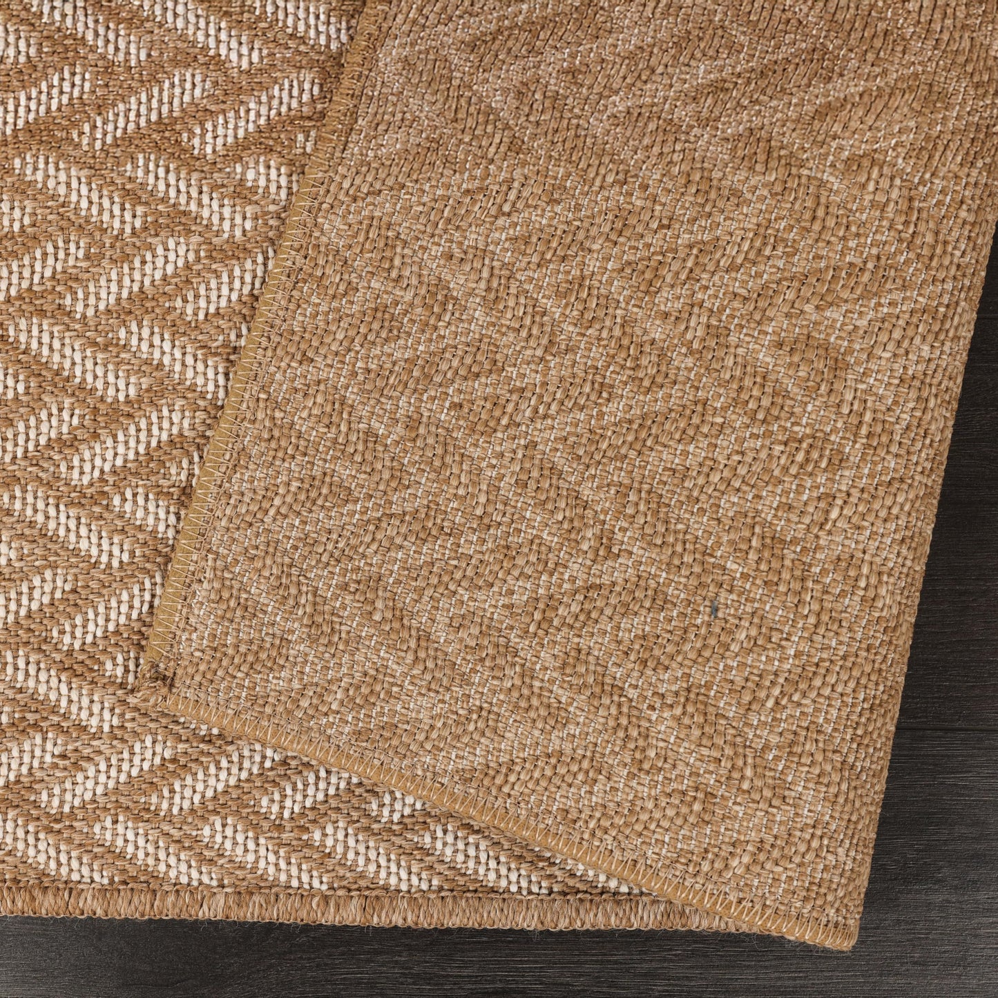 Fame Rugs Natural Indoor Outdoor Entryway Mat - Jute Look Modern Chevron Herringbone Pattern Flatweave - for Entrance, Bathroom, Farmhouse Boho Neutral Doormat Decor (2'x3' Tan/White)