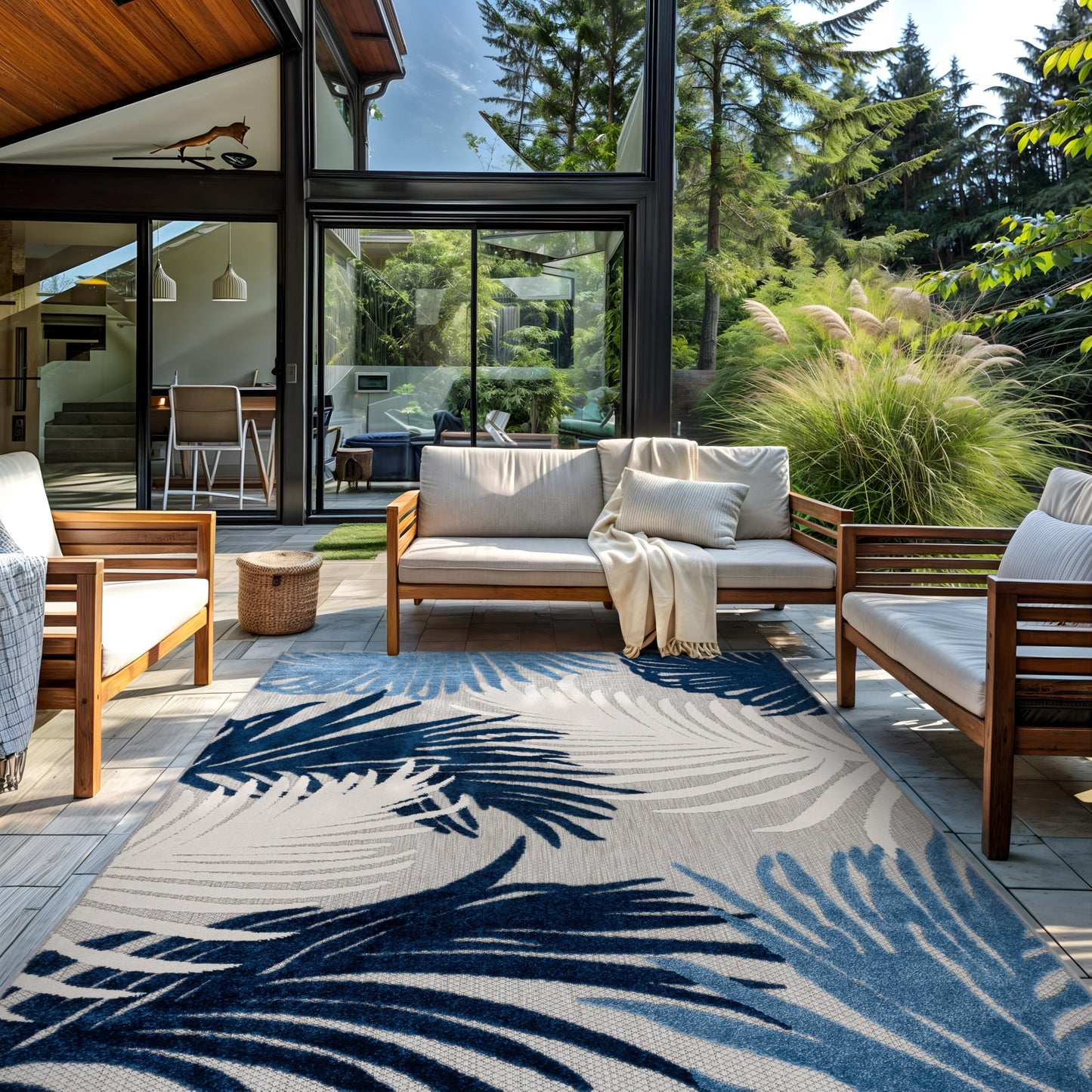 Rugshop Navy Lucca Contemporary Floral Indoor/Outdoor Area Rug Durable Polypropylene, Weather Resistant, Easy to Clean for Backyard, Deck and Outdoor Lounge 8'8" x 12'