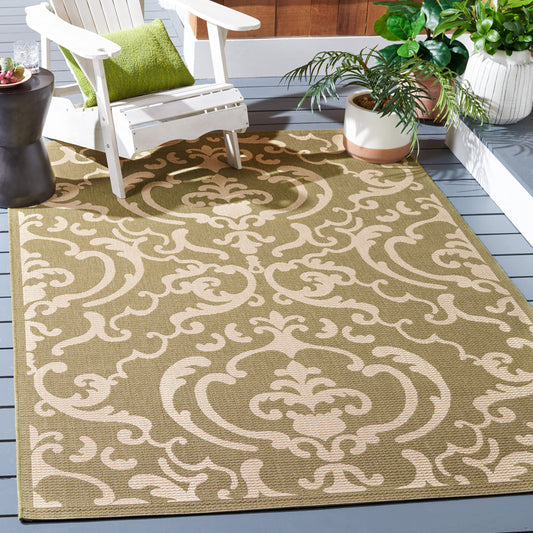 SAFAVIEH Washable Rug Outdoor Courtyard Collection - 2'7" x 5', Olive & Natural, Non-Shedding & Easy Cleaning, Ideal for Patio, Backyard, Mudroom (CY2663-1E06)
