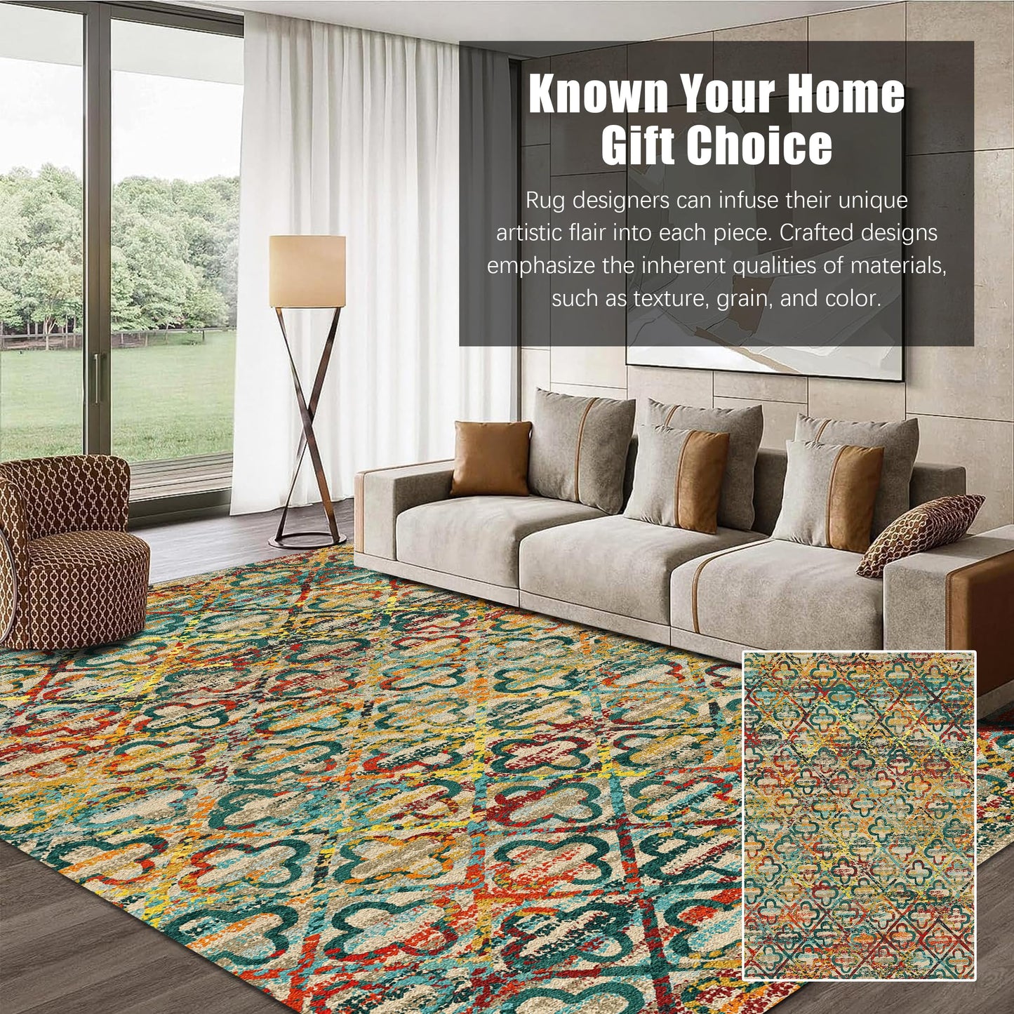 RUGSURE Washable Area Rugs, 5' x 7' - 1/6 Thick - Stain & Water Resistant Non-Slip - Perfect Resistant Rug for Living Room, Bedroom, Nursery, Pet & Child Friendly, Vibrant Colors Rugs, Multicolor