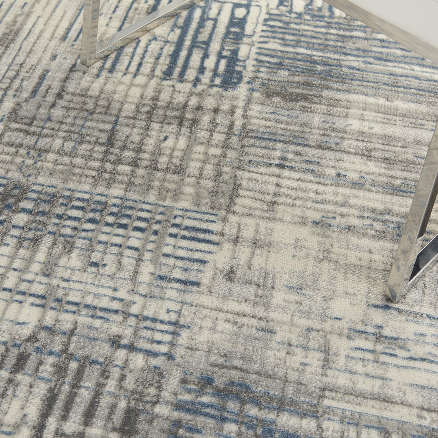Nourison Home Solace Contemporary Rustic Ivory/Grey/Blue 8' x 10' Area Rug, Easy Clean, Non Shedding, Bed Room, Living Room, Dining Room, Kitchen, (8' x 10')