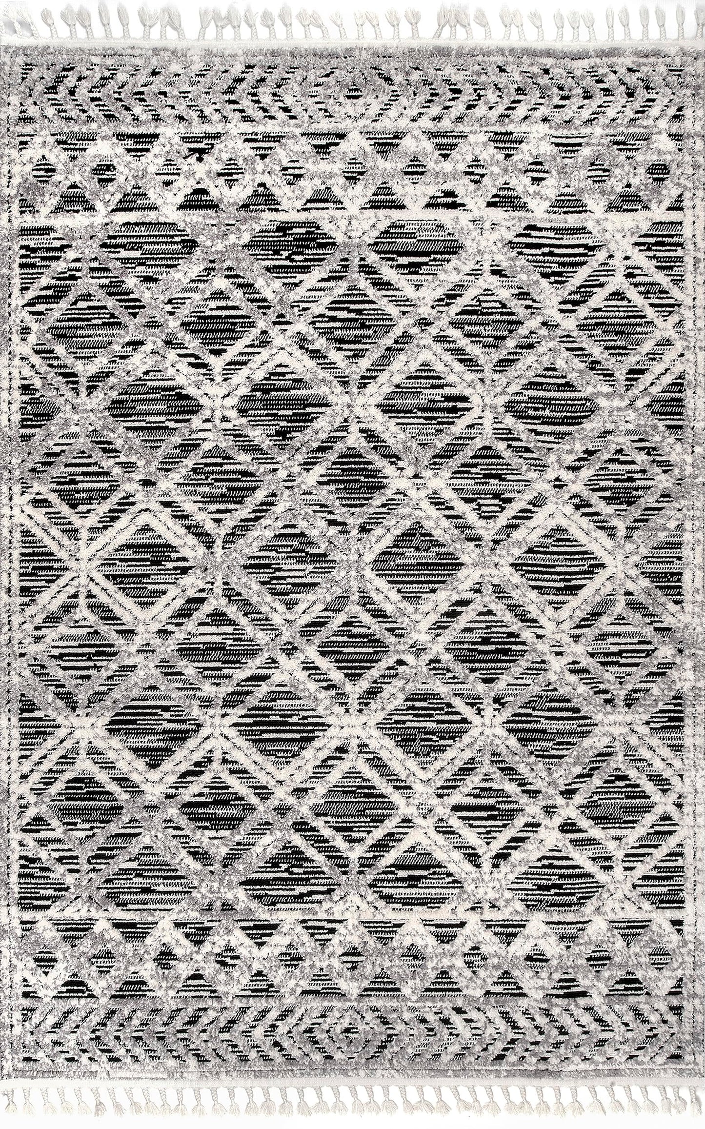 nuLOOM 8x11 Ansley Moroccan Tassel Area Rug, Grey, High-Low Textured Bohemian Design, Plush High Pile, Stain Resistant, For Bedroom, Living Room, Hallway, Entryway