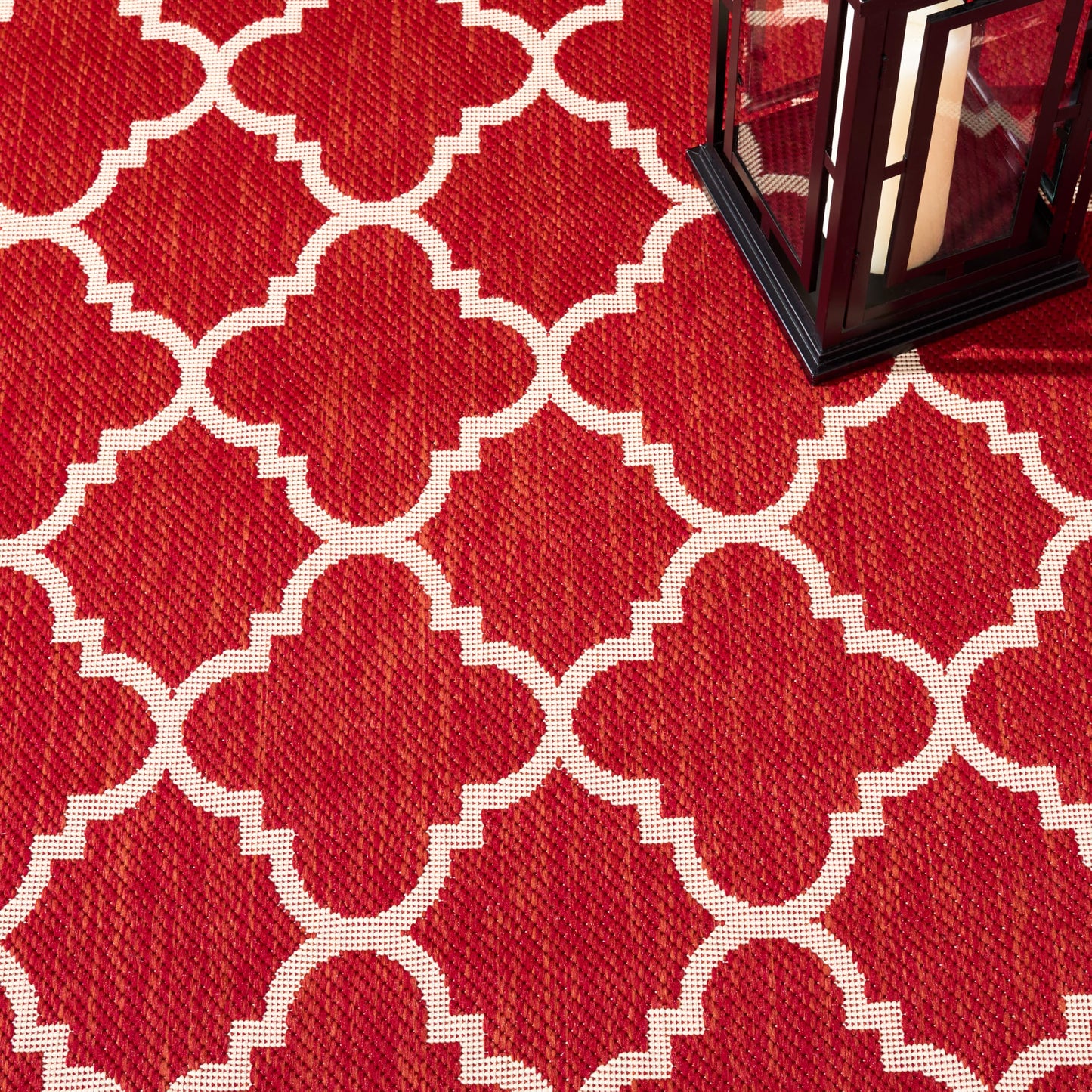 SAFAVIEH Washable Rug Outdoor Courtyard Collection - 9' x 12', Red & Bone, Non-Shedding & Easy Cleaning, Ideal for Patio, Backyard, Mudroom (CY6918-248)