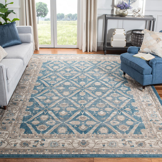 SAFAVIEH Sofia Collection Area Rug - 8' x 10', Blue & Beige, Vintage Oriental Distressed Design, Non-Shedding & Easy Care, Ideal for High Traffic Areas in Living Room, Bedroom (SOF378C)
