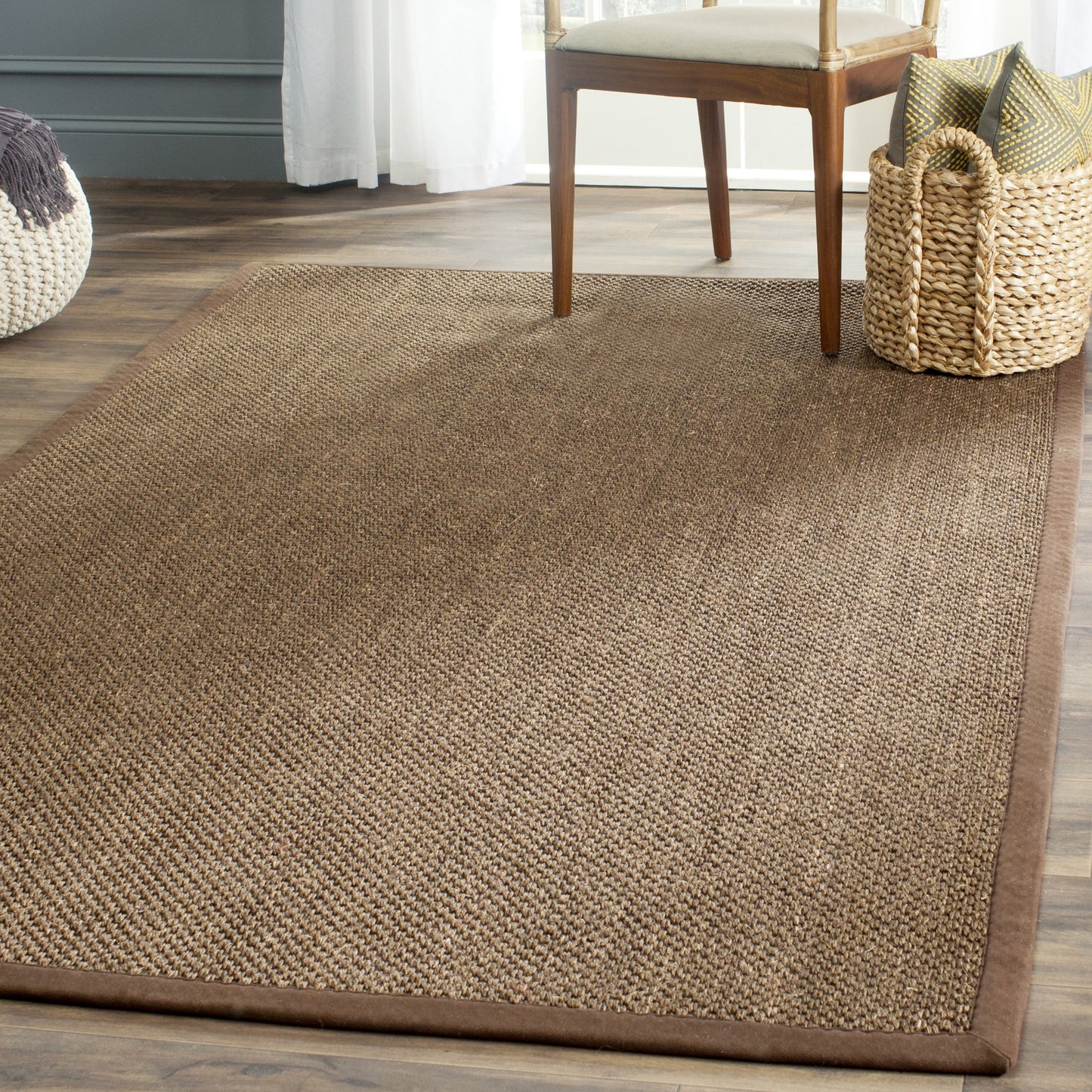 SAFAVIEH Area Rug 5x8 - Natural Fiber Collection - Brown, Sisal, Woven Design with Border (NF443D)