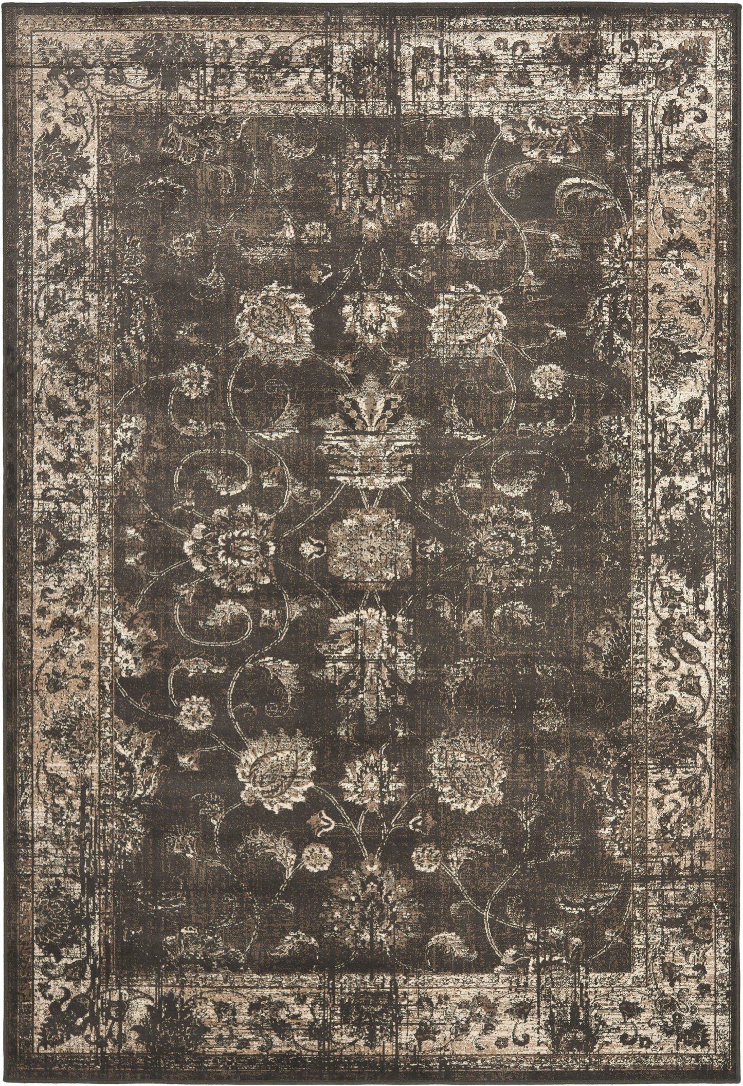 SAFAVIEH Vintage Collection Area Rug - 5'3" x 7'6", Soft Anthracite, Oriental Distressed Viscose Design, Ideal for High Traffic Areas in Living Room, Bedroom (VTG117-330)