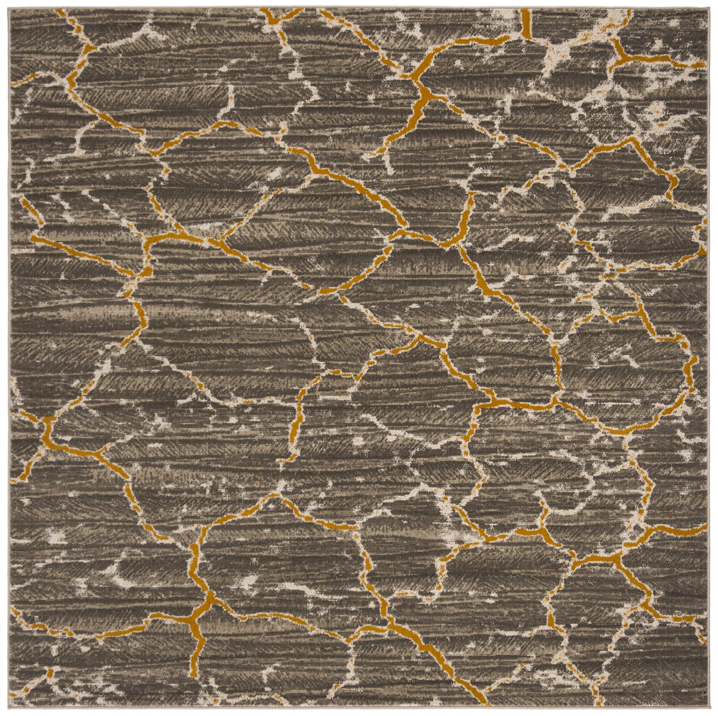 SAFAVIEH Porcello Collection Area Rug - 6'7" Square, Dark Grey & Yellow, Modern Abstract Design, Non-Shedding & Easy Care, Ideal for High Traffic Areas in Living Room, Bedroom (PRL7738C)
